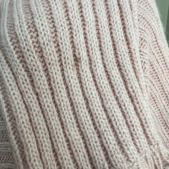 Cache Wool Blend Cardigan S/M Women Pink Angora Tie Front Ruffle Chunky Rib Knit - Picture 8 of 9